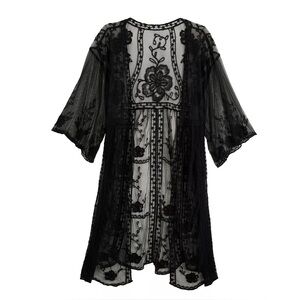 LC Lauren Conrad Black Floral Lace duster